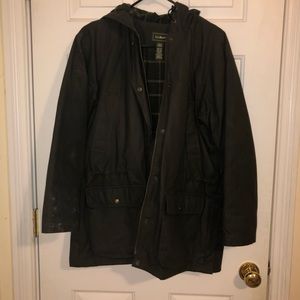 L.L. Beam rain coat. Hunter green flannel lined